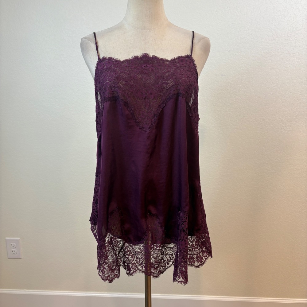 Victoria's Secret Cami Women L Purple  Lace Trim Satin Handkerchief Hem Eyelash